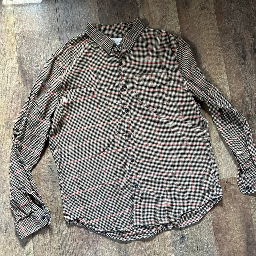 Men's American Eagle Casual Button Down Shirt XXL Brown Red Plaid